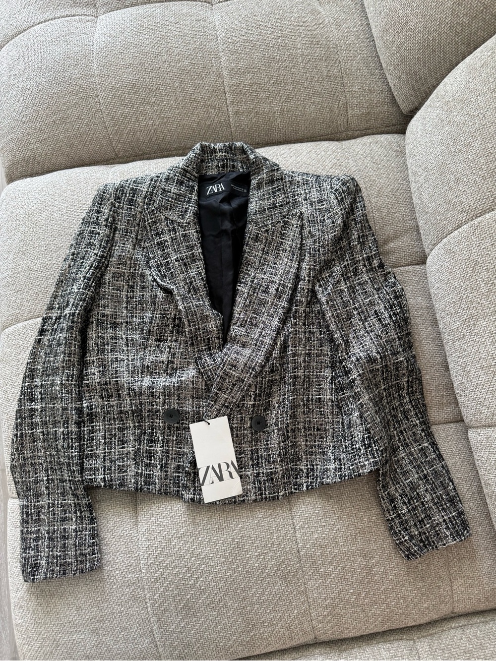 ZARA Black & White Tweed Short Blazer